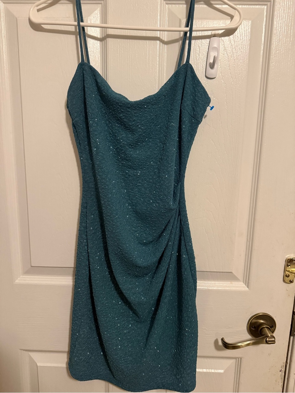 Windsor Teal Spaghetti-Strap Draped Mini Dress